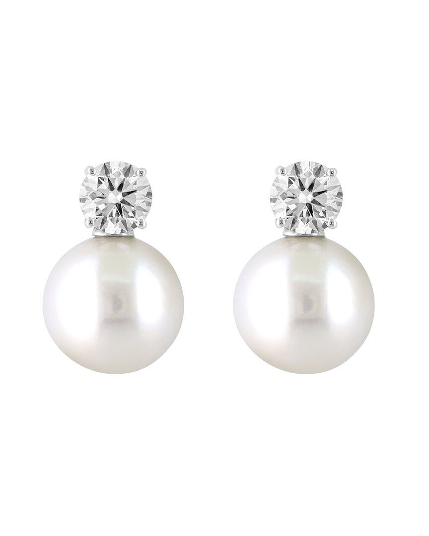 silver 1.00 ct. tw. diamond & 10mm pearl earrings
