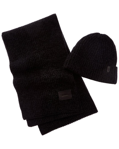 2pc shaker stitch wool & cashmere-blend hat & scarf set