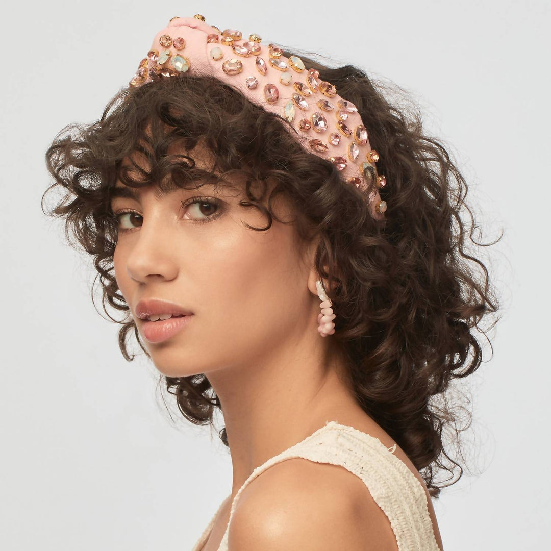 women's candy beaded hoop earrings in shell pink