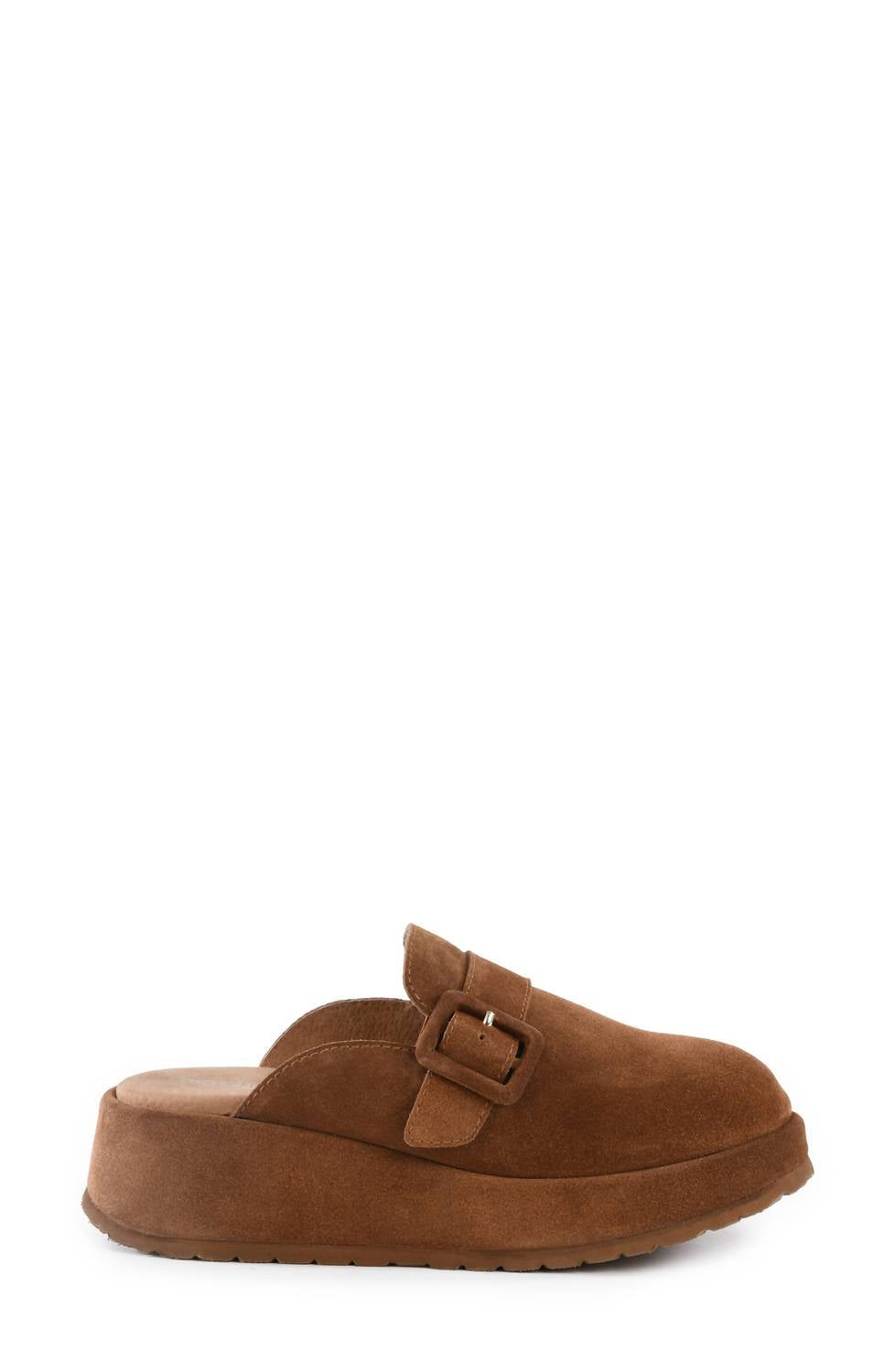 women's come together open back platform mules in brown suede