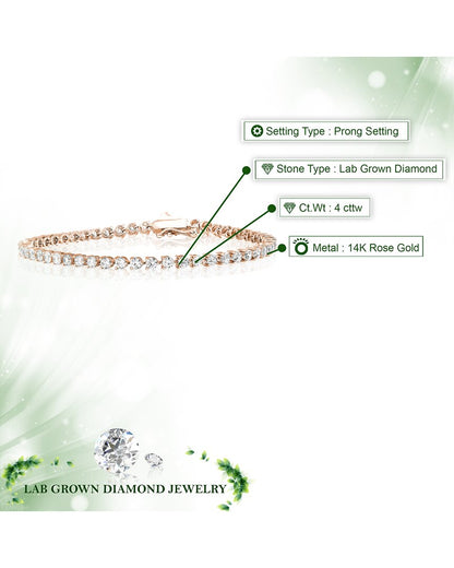 14k 4.00 ct. tw. lab-grown diamond tennis bracelet