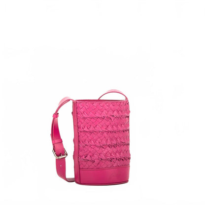 women's mini emery woven bucket bag in fuchsia