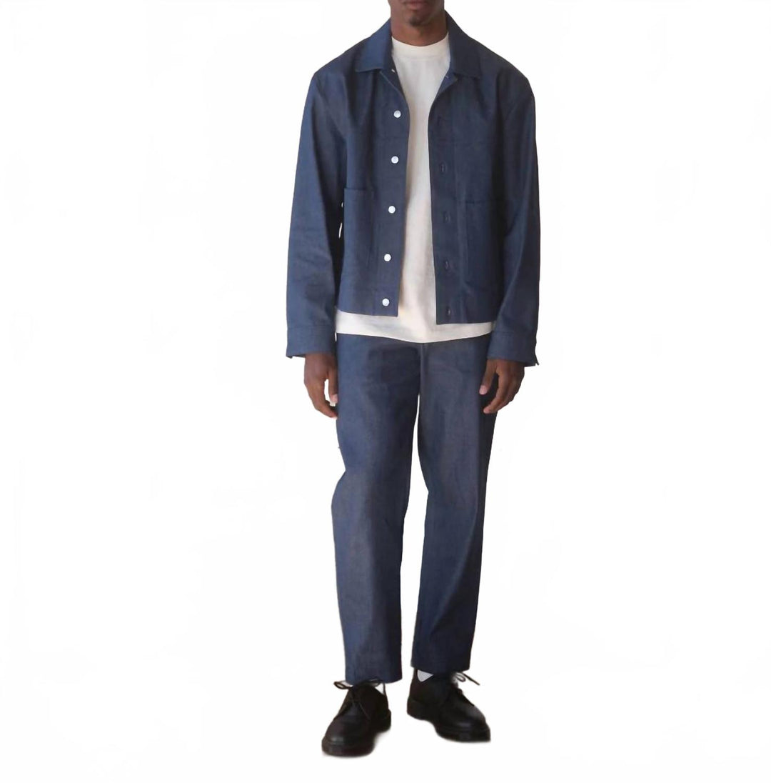 cafe long sleeve jacket in denim blue