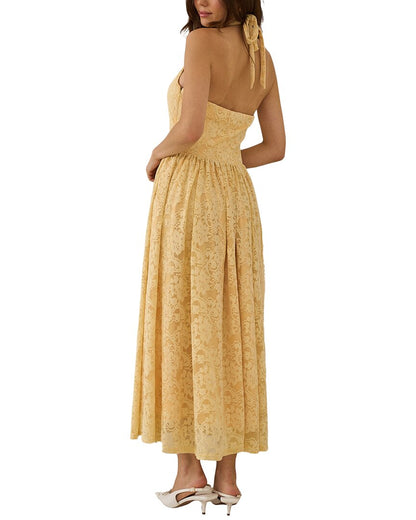 lace halterneck midi dress
