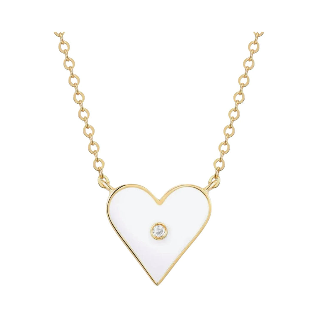 women's enameled heart necklace in white/diamond