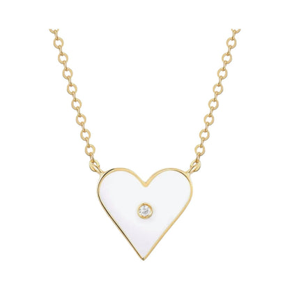 women's enameled heart necklace in white/diamond