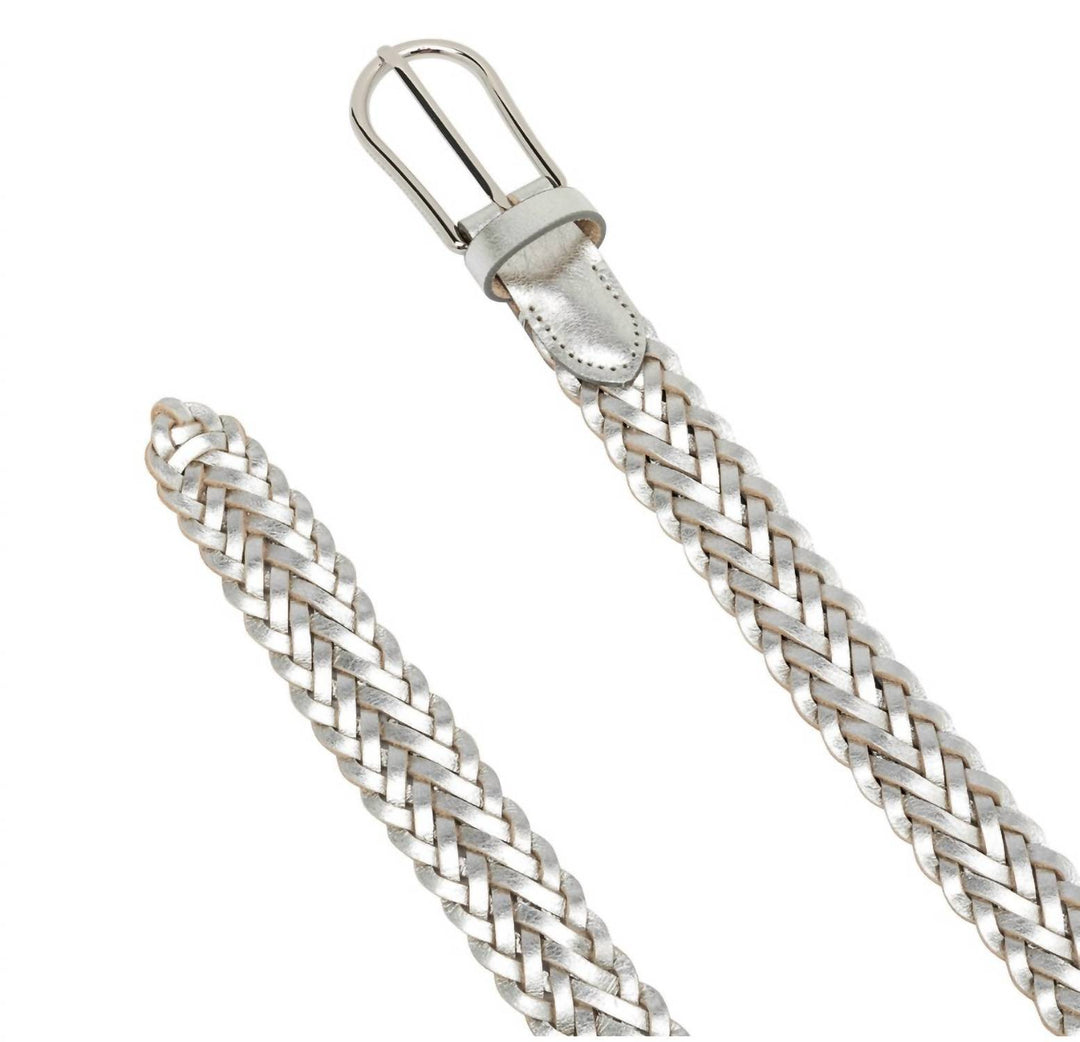 women's braided leather belt in silver