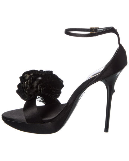 rose satin & velvet platform sandal