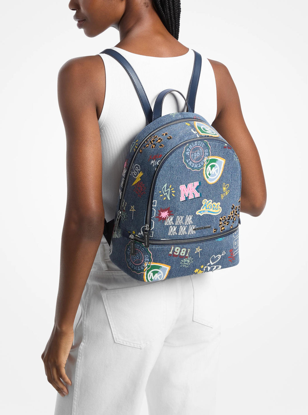 rhea medium embellished denim backpack