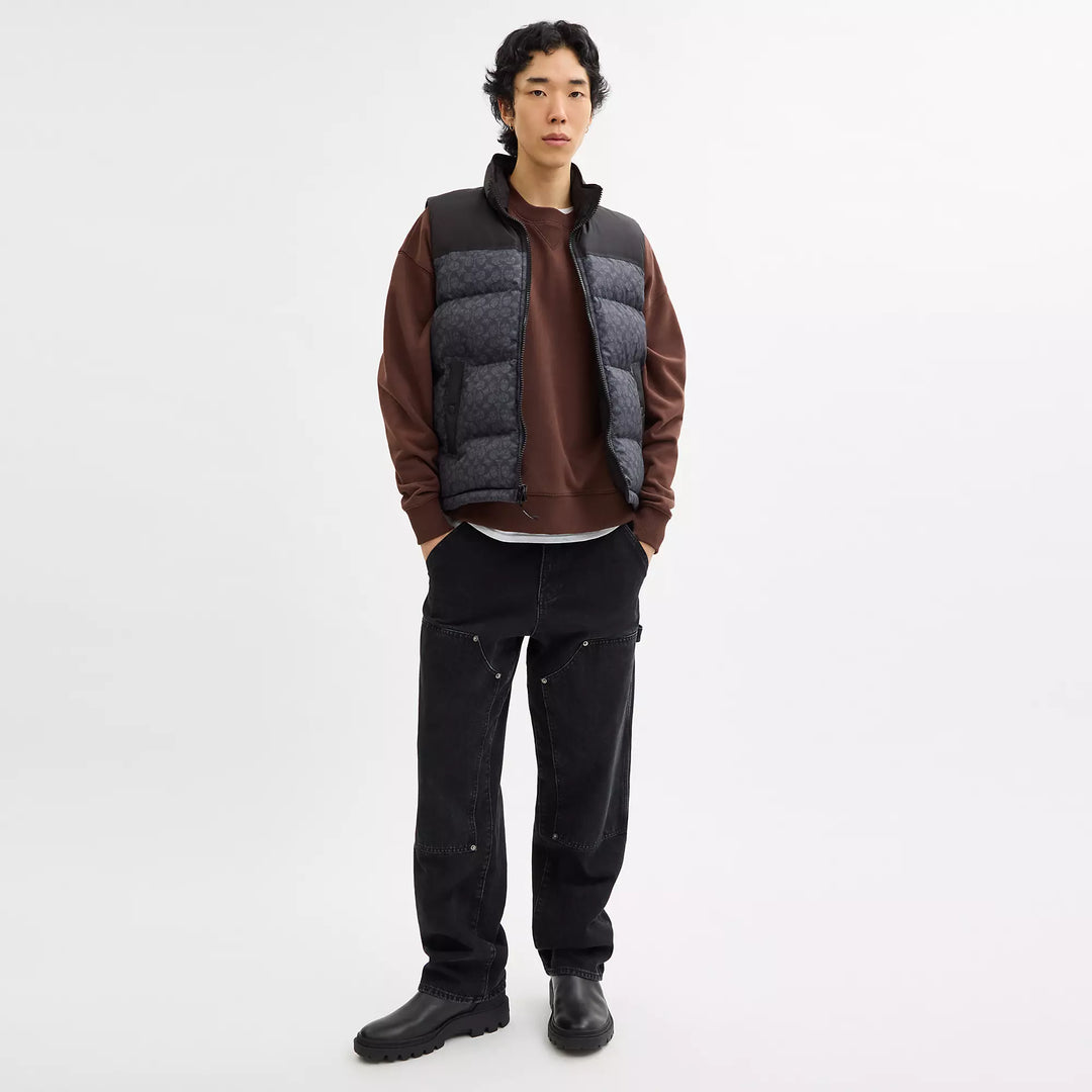 signature down vest in recycled polyester