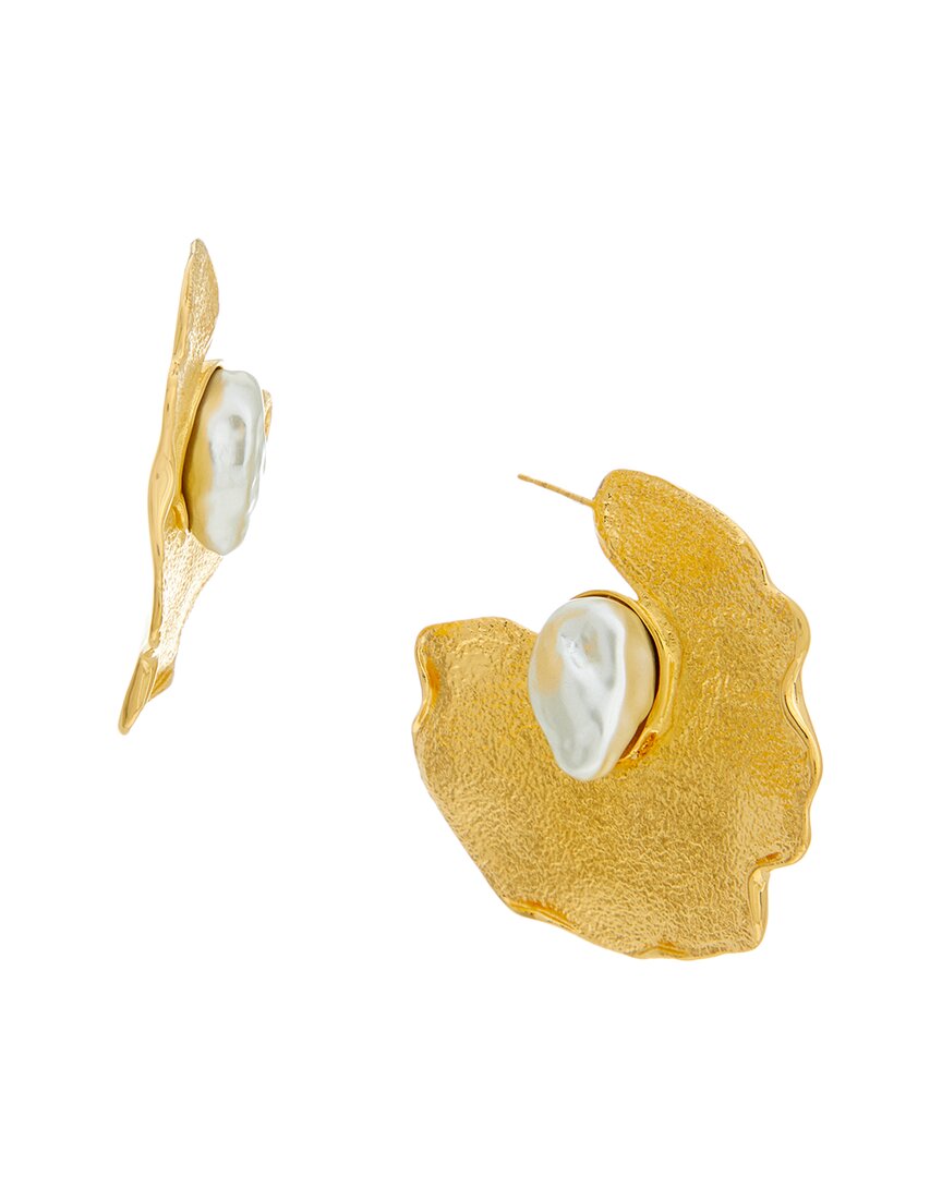 pearl lilypad hoop earrings