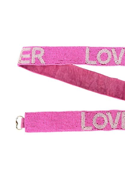 women's lover beaded purse strap in pink