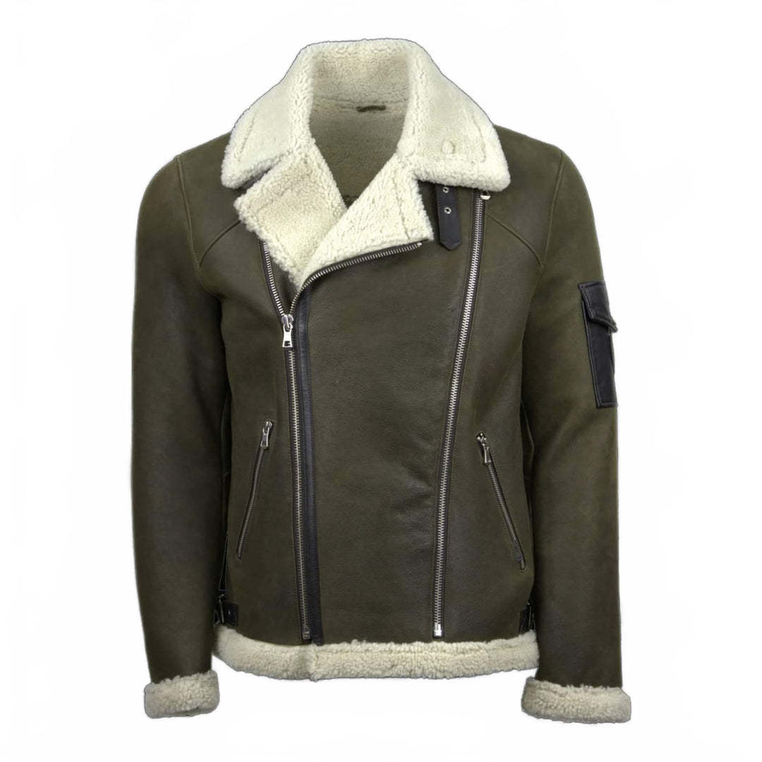 ephesus jacket in olive with white shearling