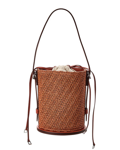 logo plaque leather-trim bucket bag