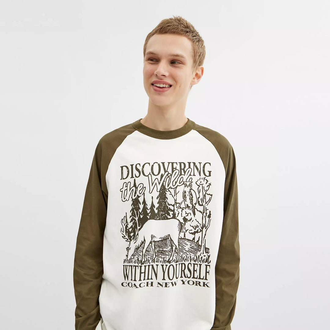 wild raglan crewneck long sleeve t shirt in organic cotton