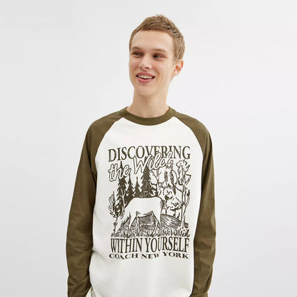 wild raglan crewneck long sleeve t shirt in organic cotton