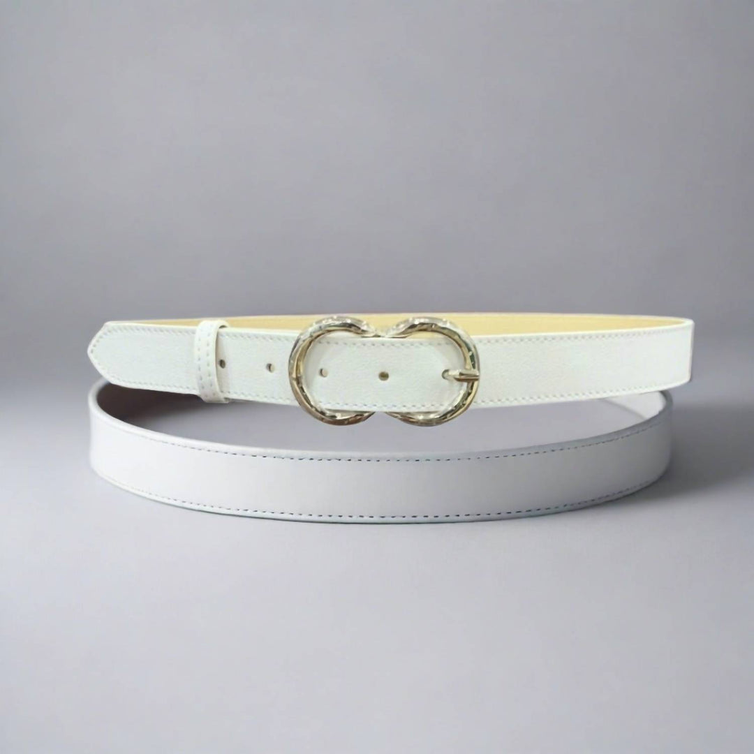 women's double ring buckle belt in white