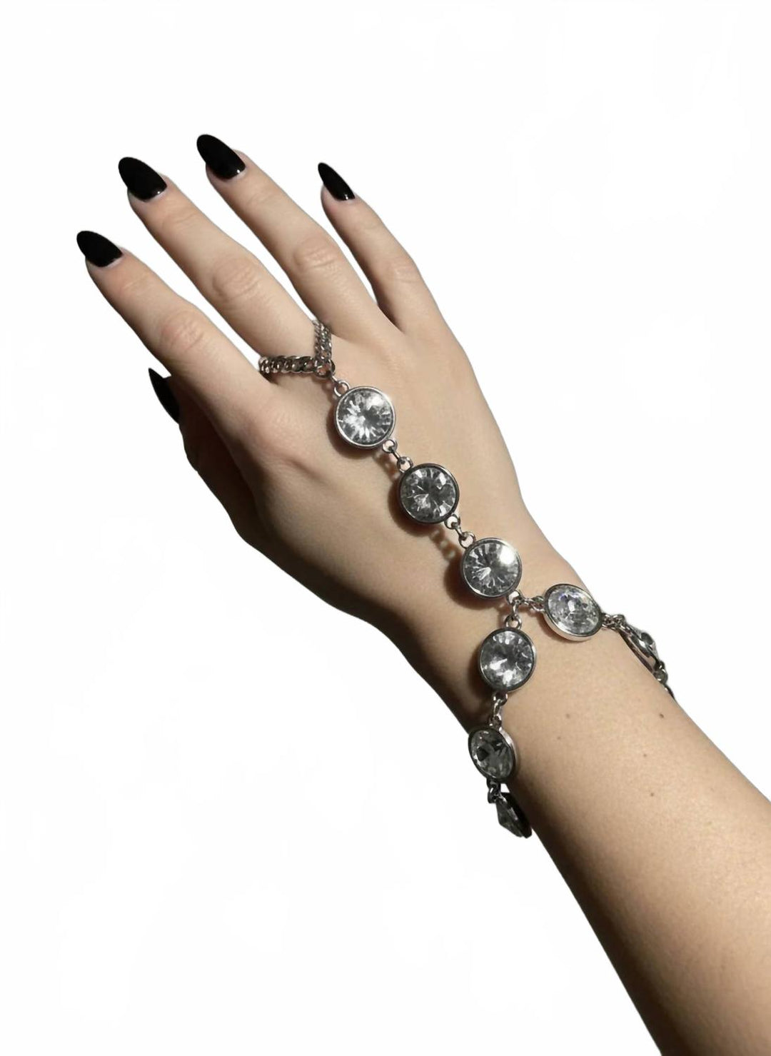 women's show stopper crystal hand chain in silver