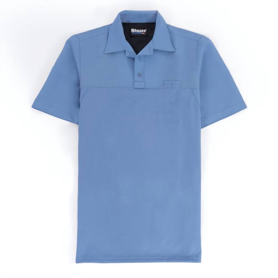 short sleeve polyester armorskin base shirt in medium blue