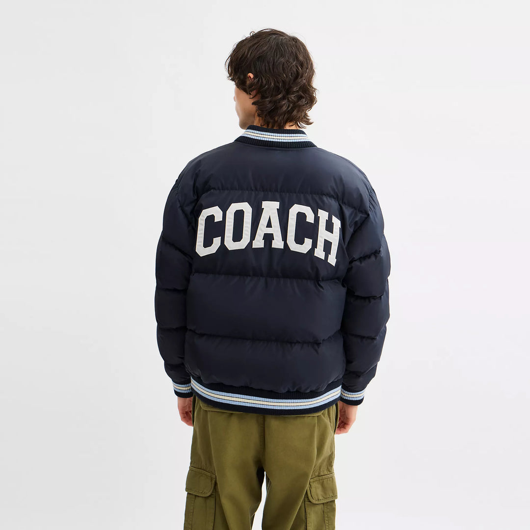 varsity down jacket in recycled polyester