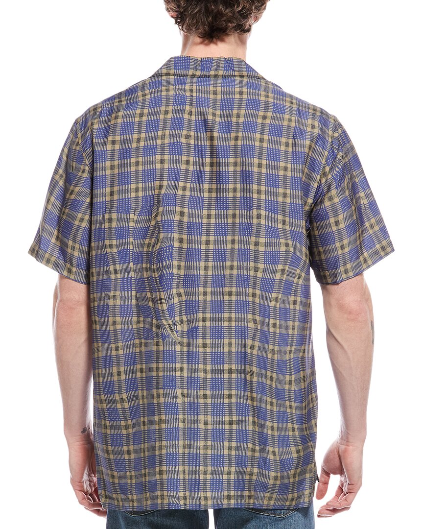 wrinkle check silk-blend shirt
