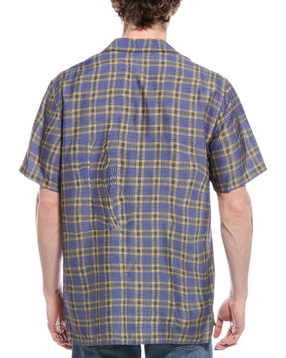 wrinkle check silk-blend shirt