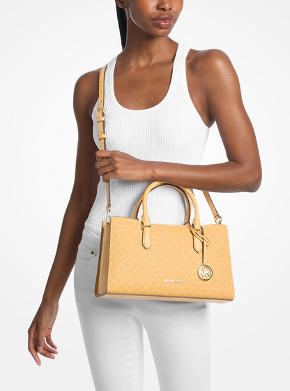 arden medium signature logo top-zip satchel