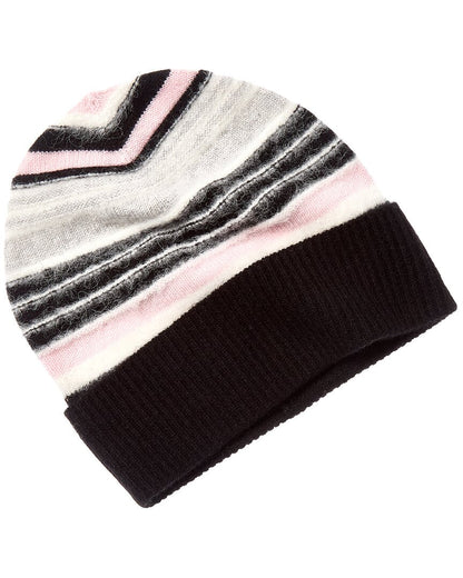 fuzzy stripe cashmere beanie