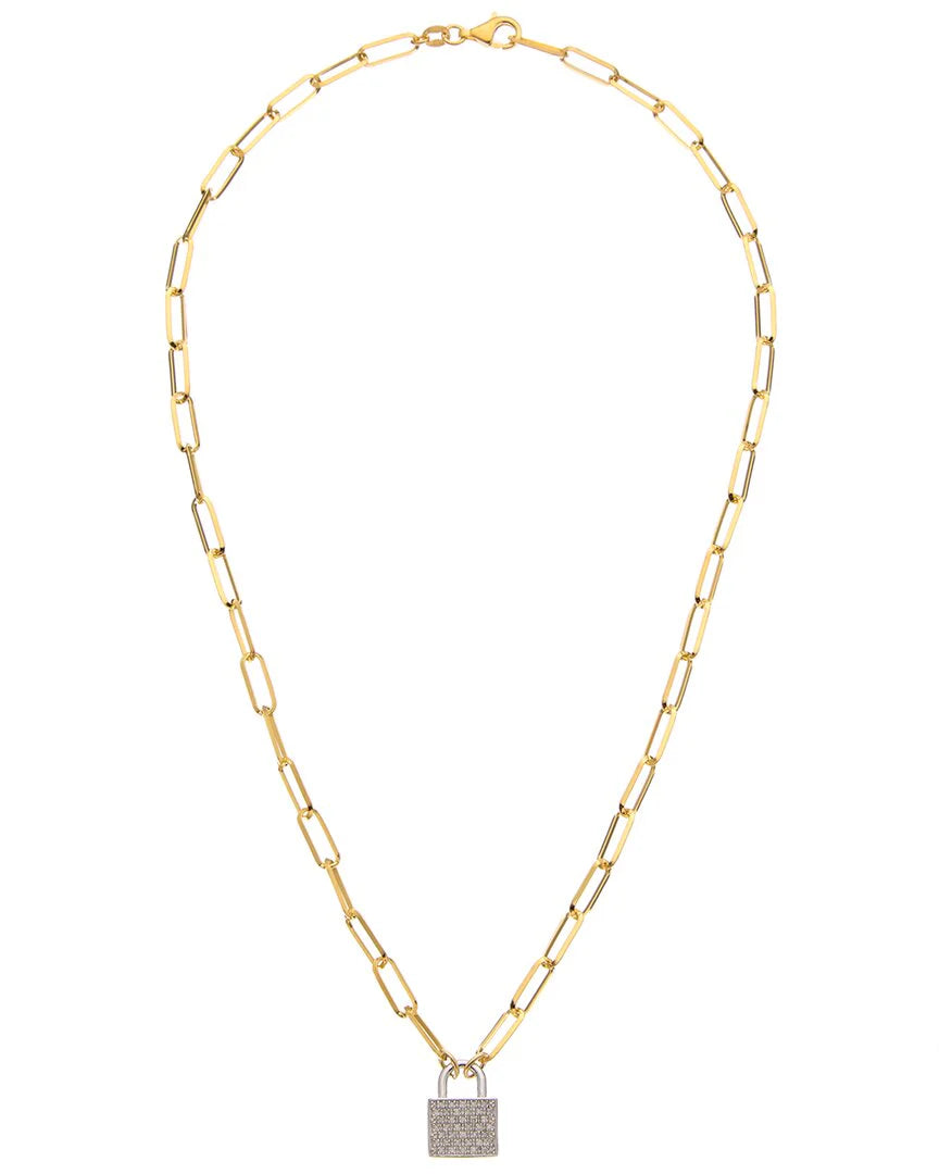 18k over silver 0.25 ct. tw. diamond padlock necklace
