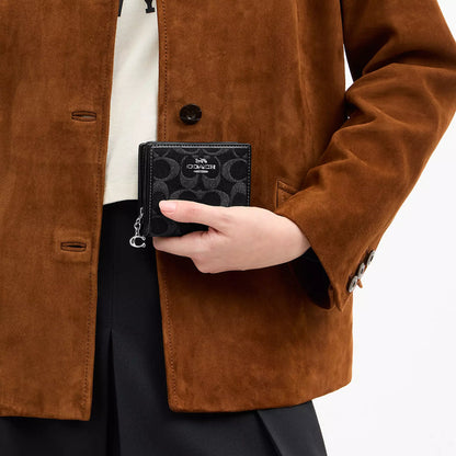 snap wallet in signature denim
