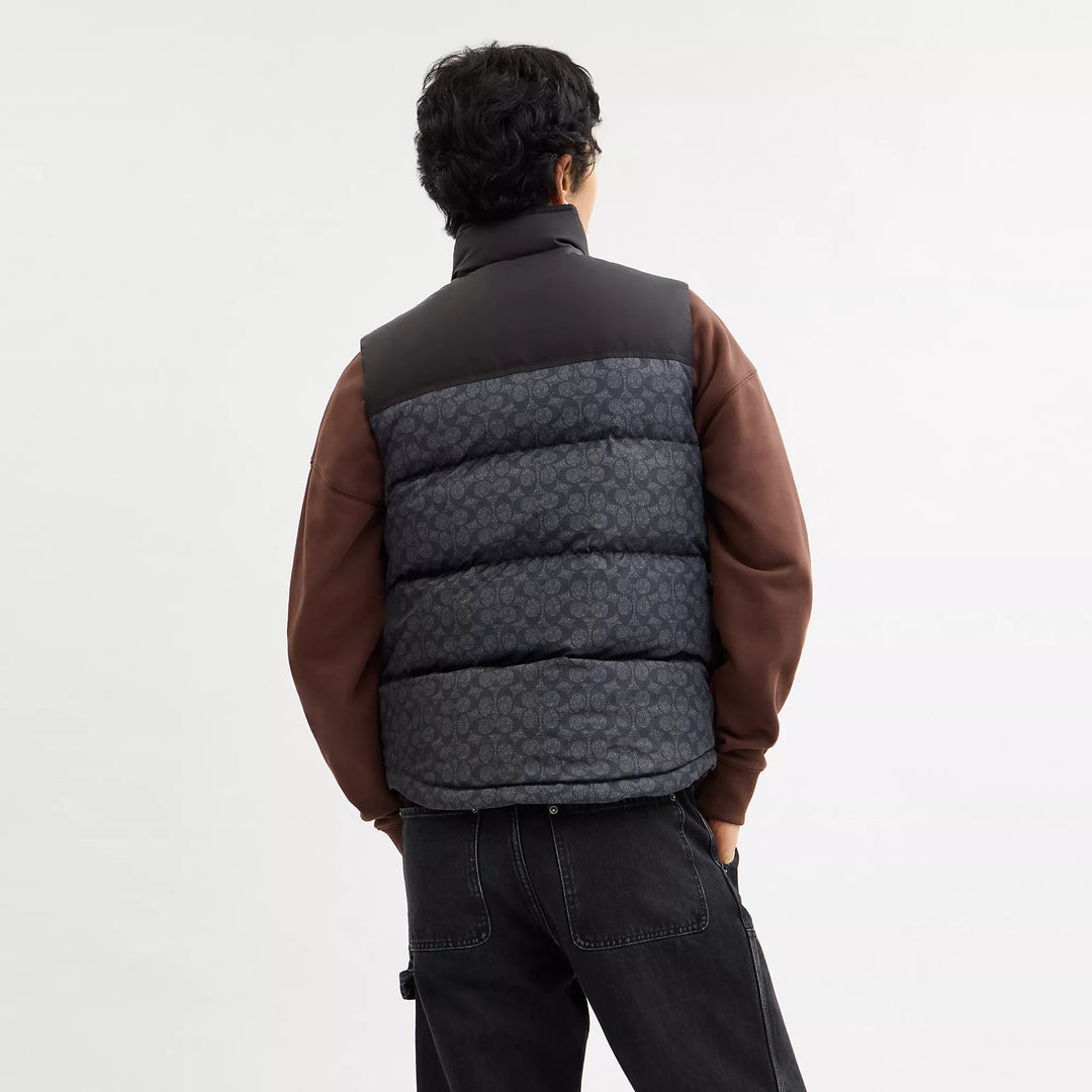 signature down vest in recycled polyester