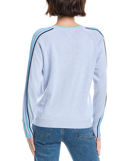 sporty stripe v-neck silk-blend sweater