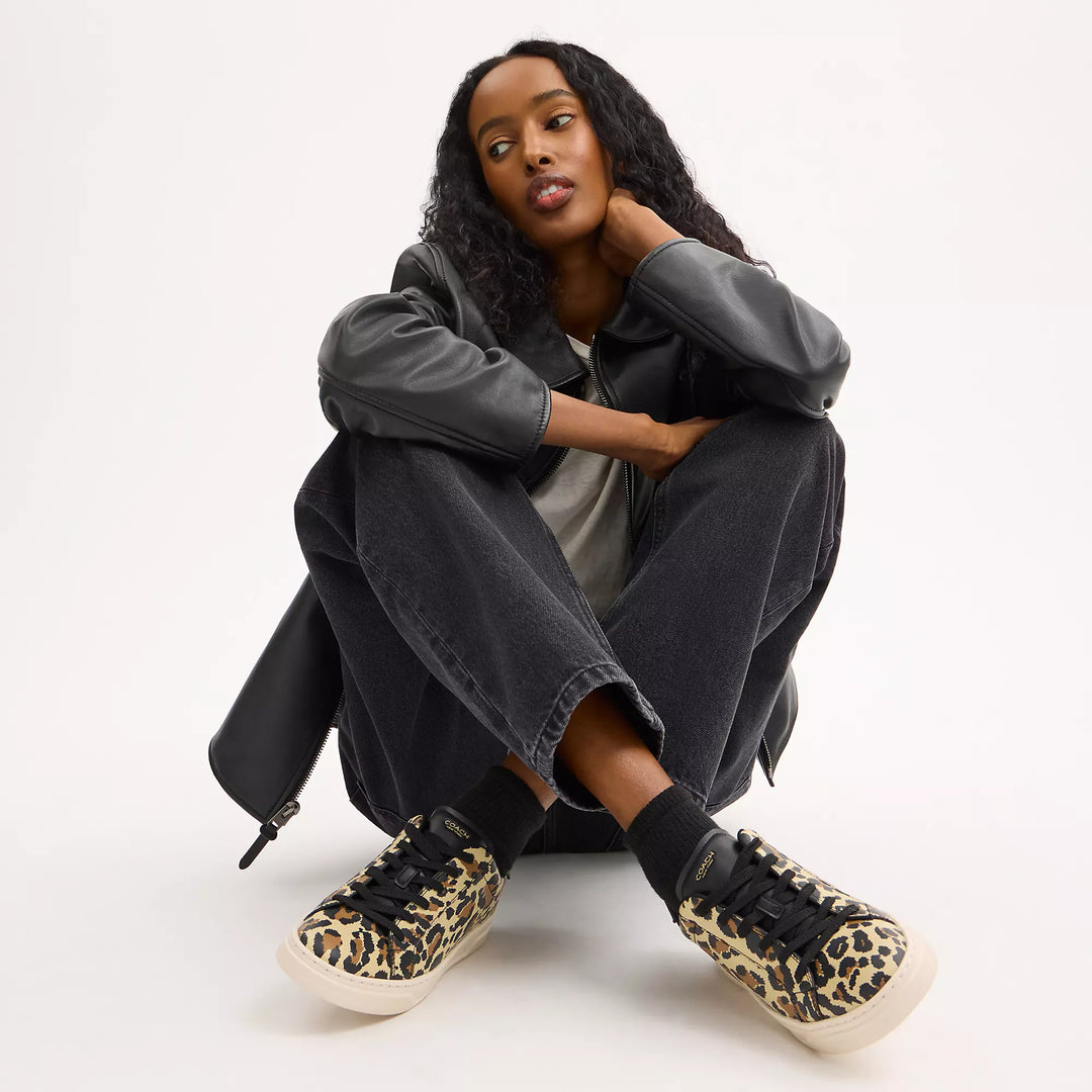high line sneaker with leopard print