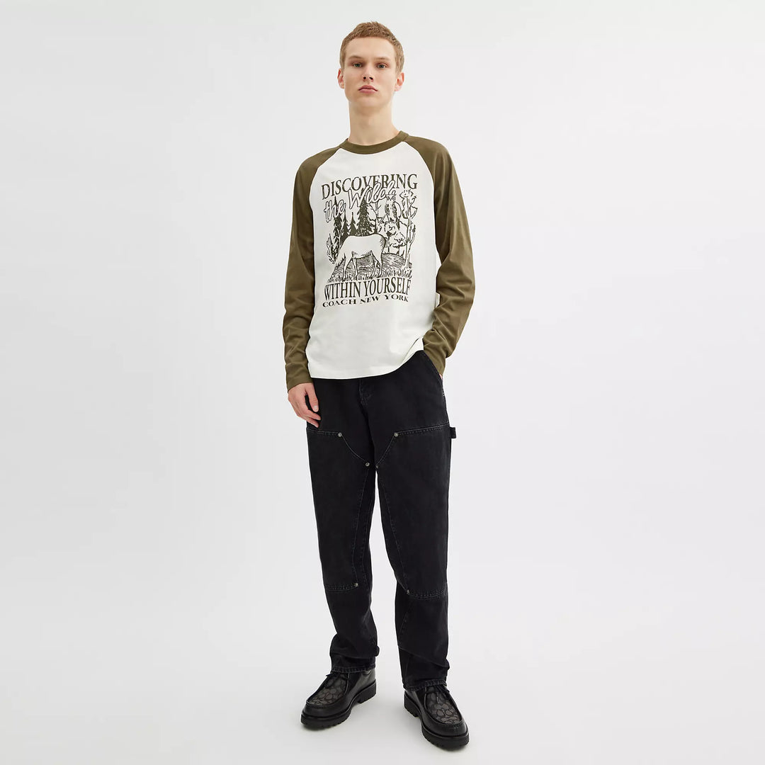 wild raglan crewneck long sleeve t shirt in organic cotton