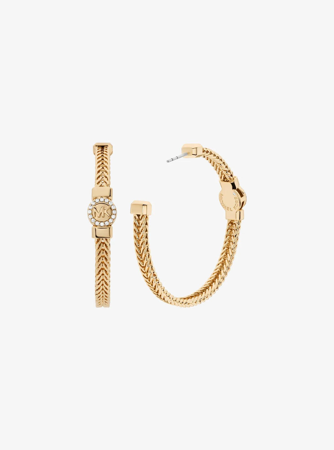 pav� logo foxtail chain hoop earrings