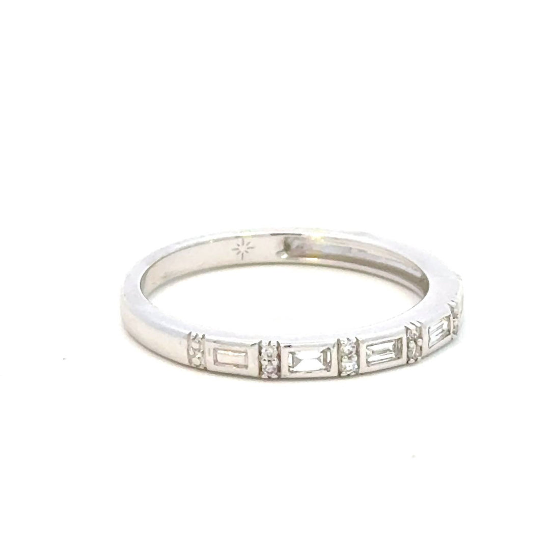0.17 carat natural diamond baguette and round channel band - size 6.5 in 14k white gold