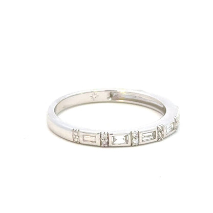 0.17 carat natural diamond baguette and round channel band - size 6.5 in 14k white gold
