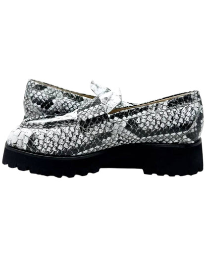 hana loafers in b&w embossed snake