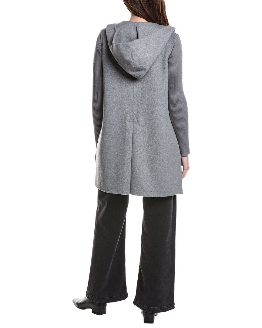 hooded double face wool-blend coat