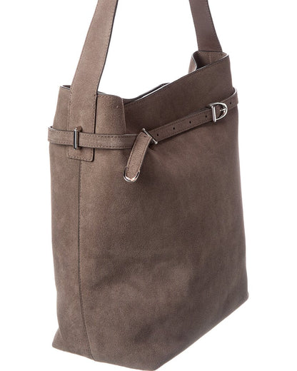 suede belted essentials bucket tote