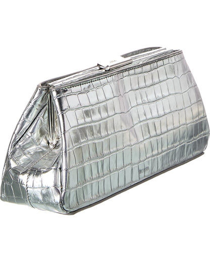 croc-embossed leather clutch