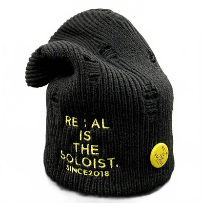 men's straight knit beanie in black
