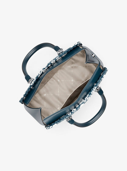 marilyn medium printed signature logo satchel