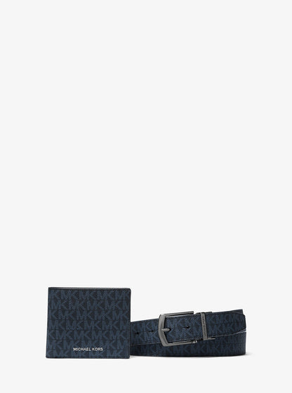 signature logo billfold wallet and belt gift set