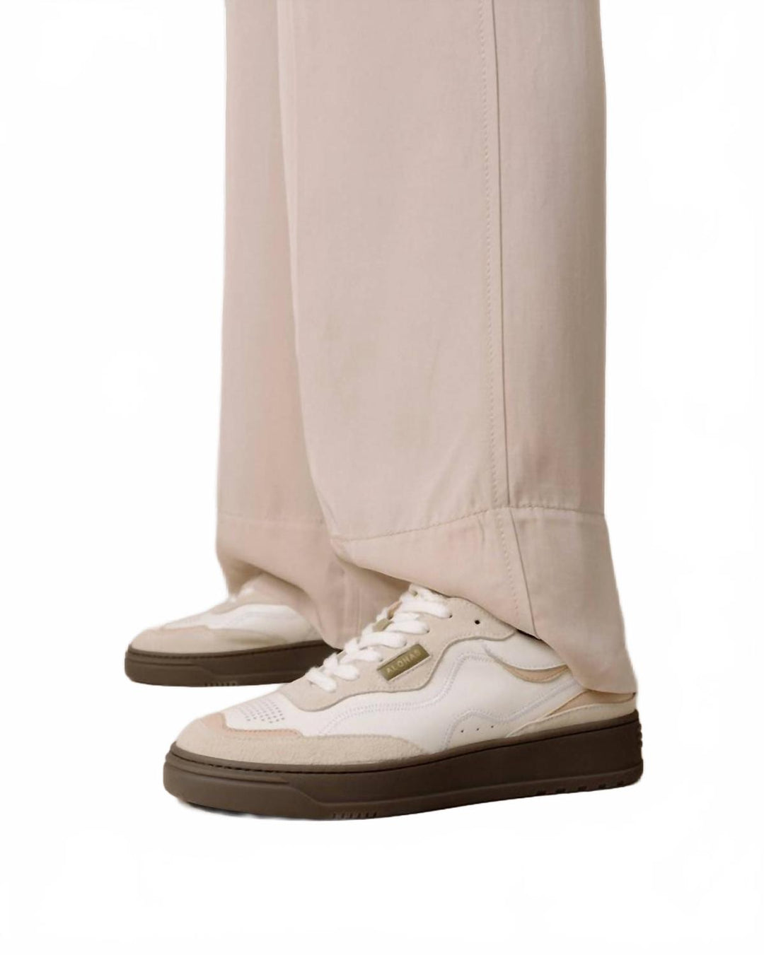 vintage leather sneakers in beige olive