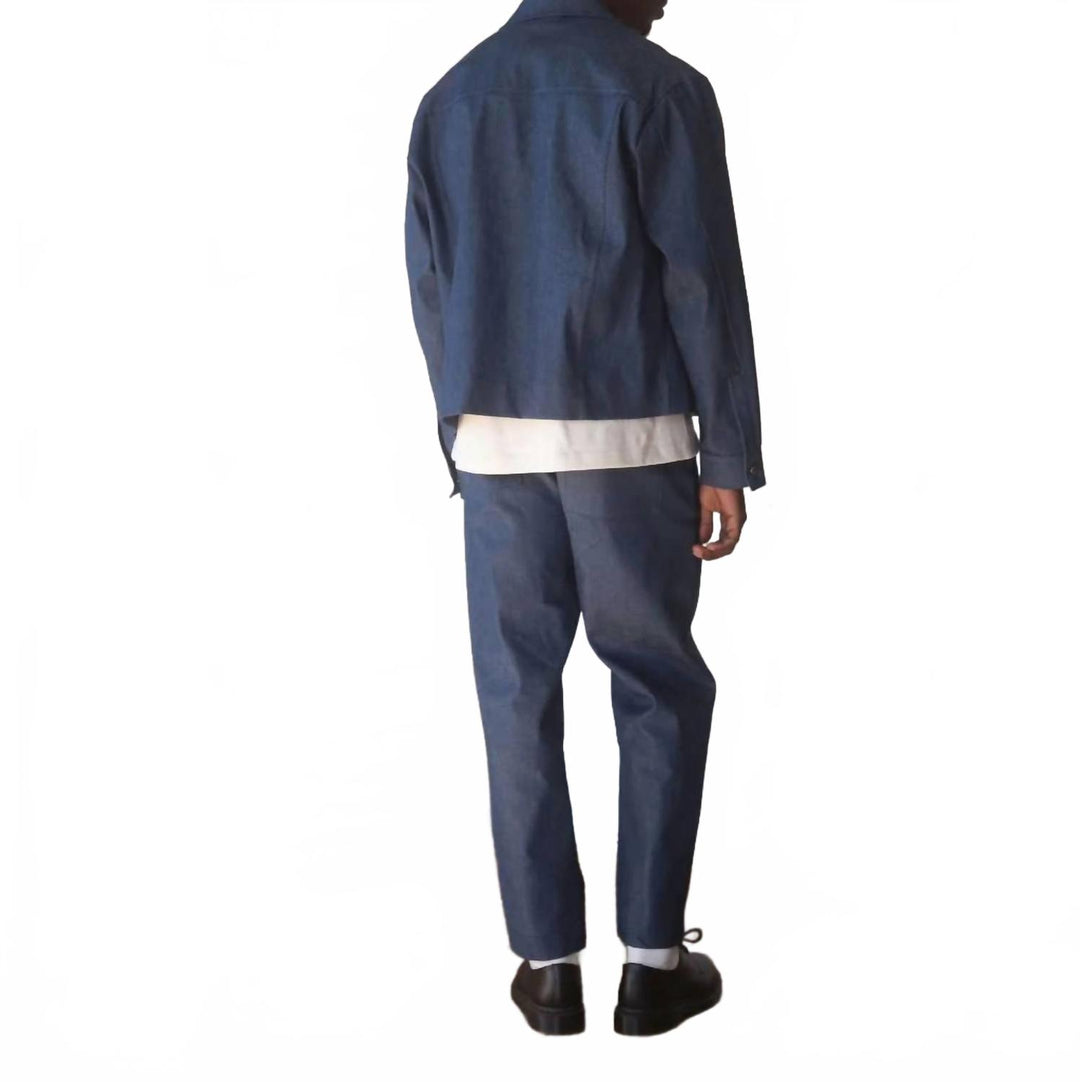 cafe long sleeve jacket in denim blue