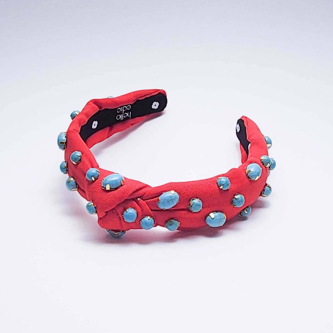 knot headband with stone embellishments in cherry red