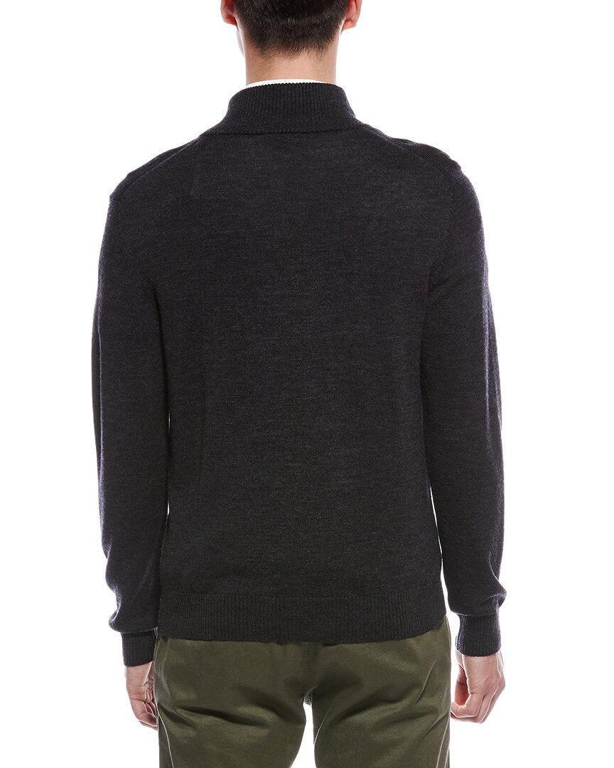 plaited 1/4-zip merino wool mock neck sweater
