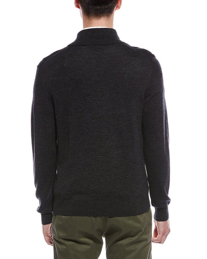 plaited 1/4-zip merino wool mock neck sweater