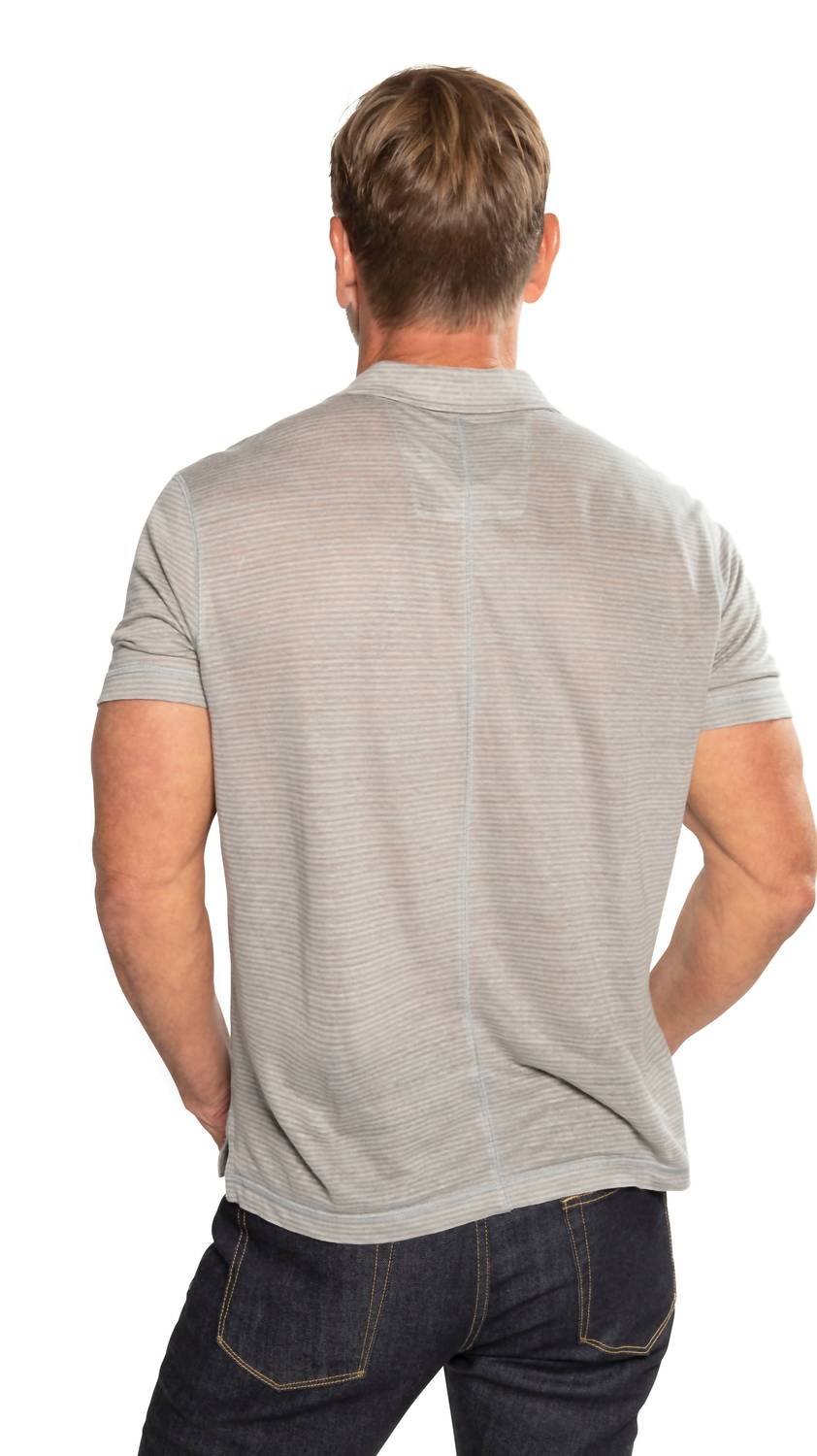 linen stripe polo shirt in blue slate